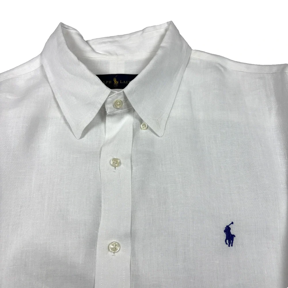 POLO RALPH LAUREN MEN'S CLASSIC FIT LINEN BUTTON DOWN SHIRT WHITE SIZE 2XL